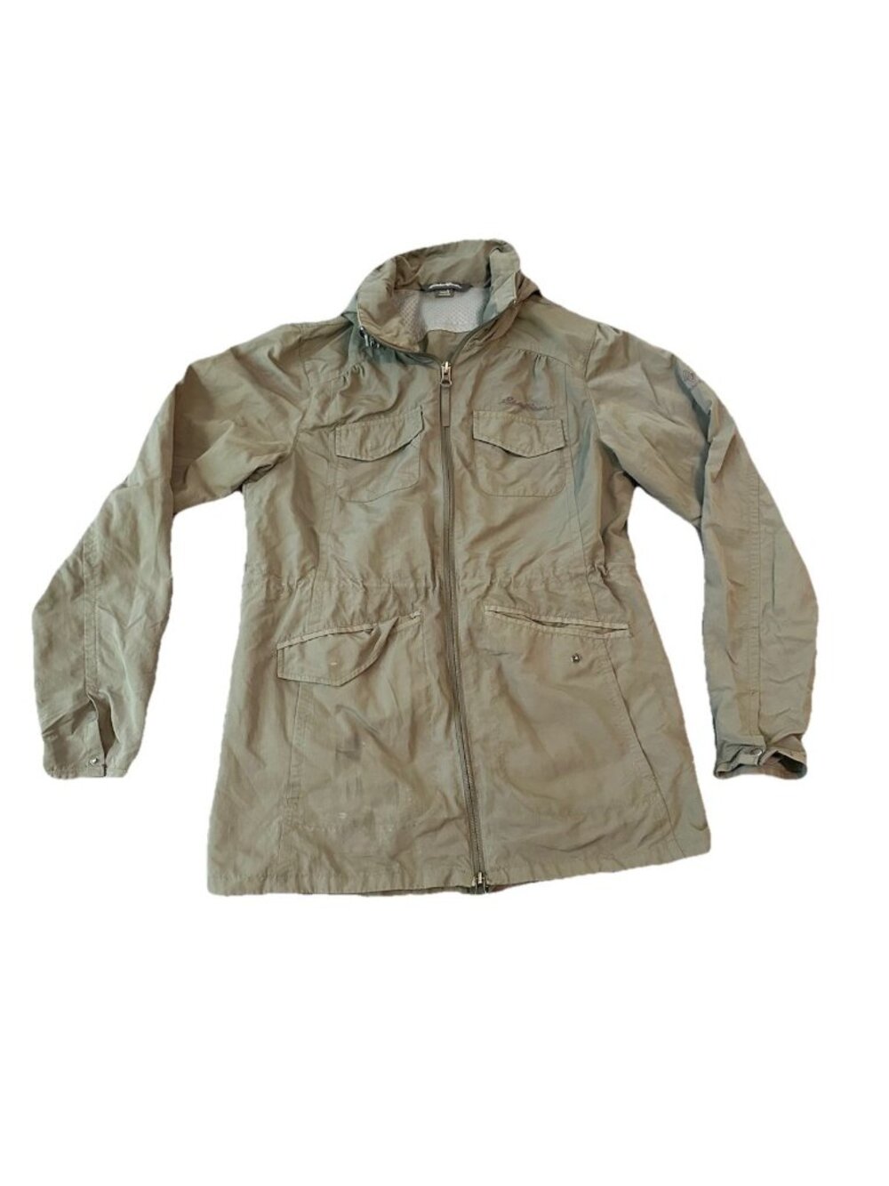 Eddie‎ Bauer Travex Womens S Hooded Utility Jacket Olive Green Hiking Travel Zip